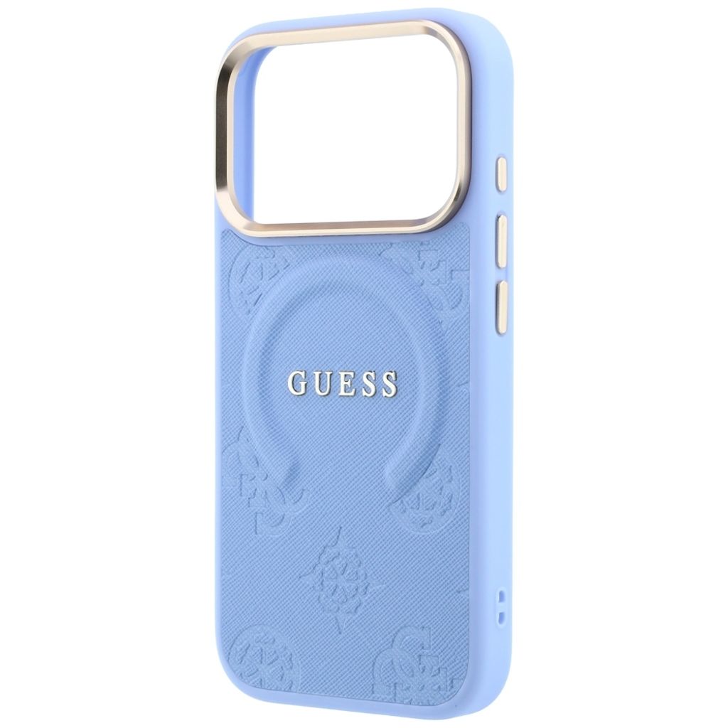 Guess Saffiano Peony MagSafe -kuori iPhone 17 Pro/18 Pro:lle - Vaaleansininen