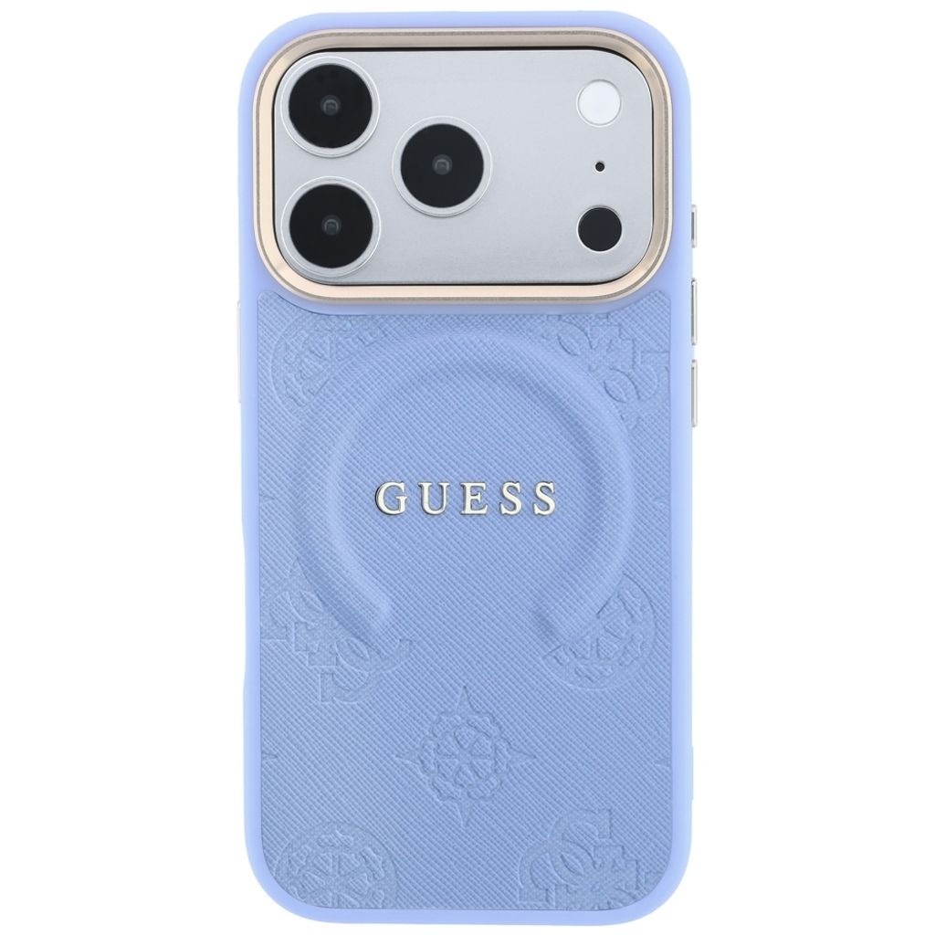 Guess Saffiano Peony MagSafe -kuori iPhone 17 Pro/18 Pro:lle - Vaaleansininen
