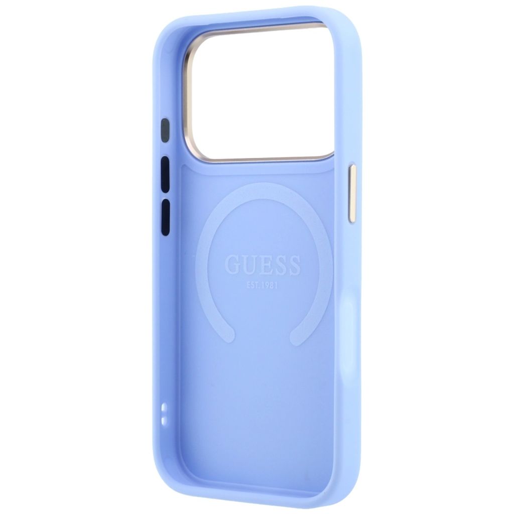 Guess Saffiano Peony MagSafe -kuori iPhone 17 Pro/18 Pro:lle - Vaaleansininen