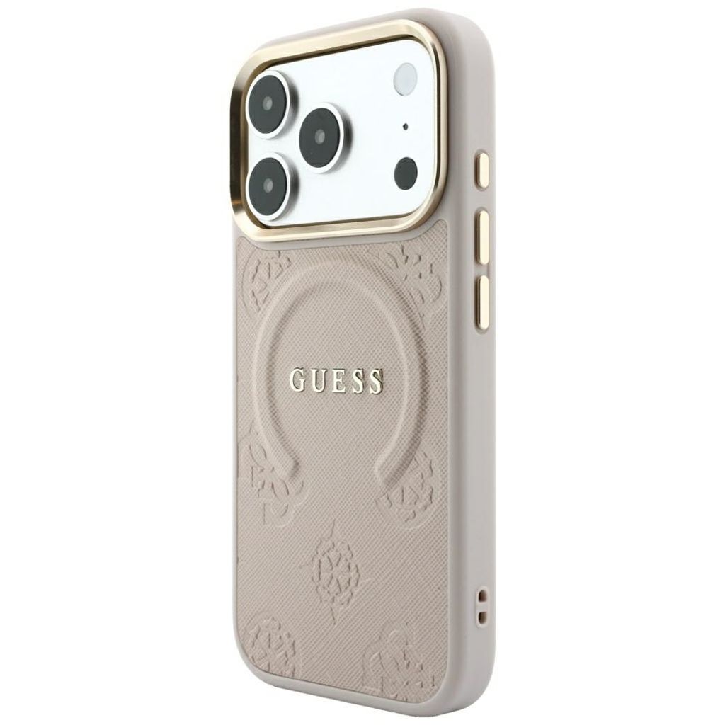 Guess Saffiano Peony MagSafe -kuori iPhone 17 Pro/18 Pro:lle - Vaaleanpunainen