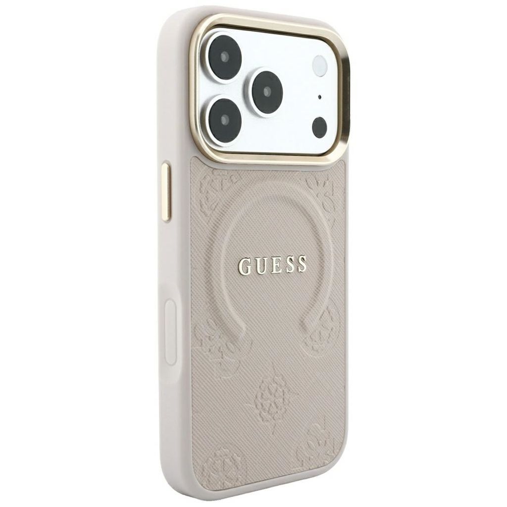 Guess Saffiano Peony MagSafe -kuori iPhone 17 Pro/18 Pro:lle - Vaaleanpunainen
