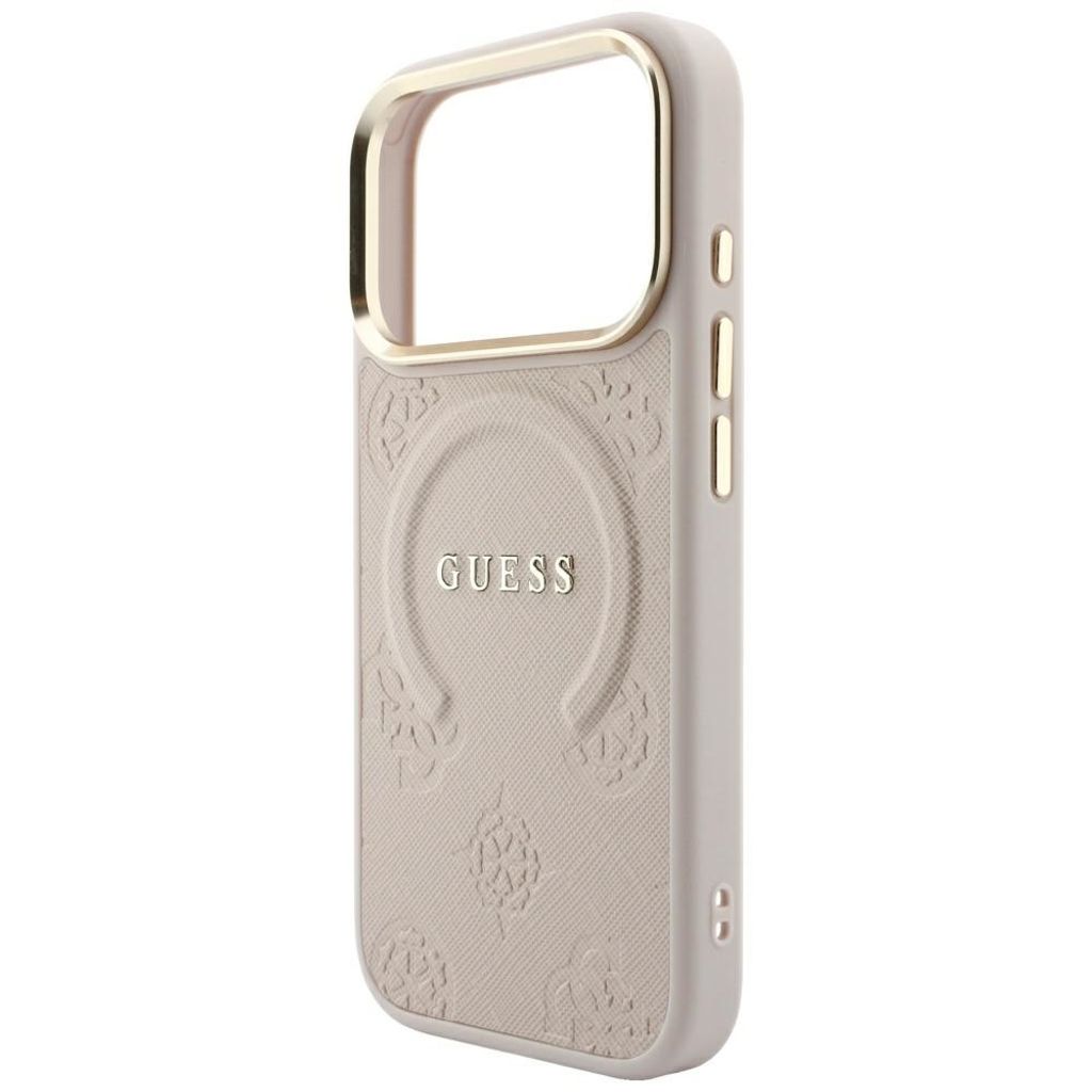 Guess Saffiano Peony MagSafe -kuori iPhone 17 Pro Max/18 Pro Max:lle - Vaaleanpunainen