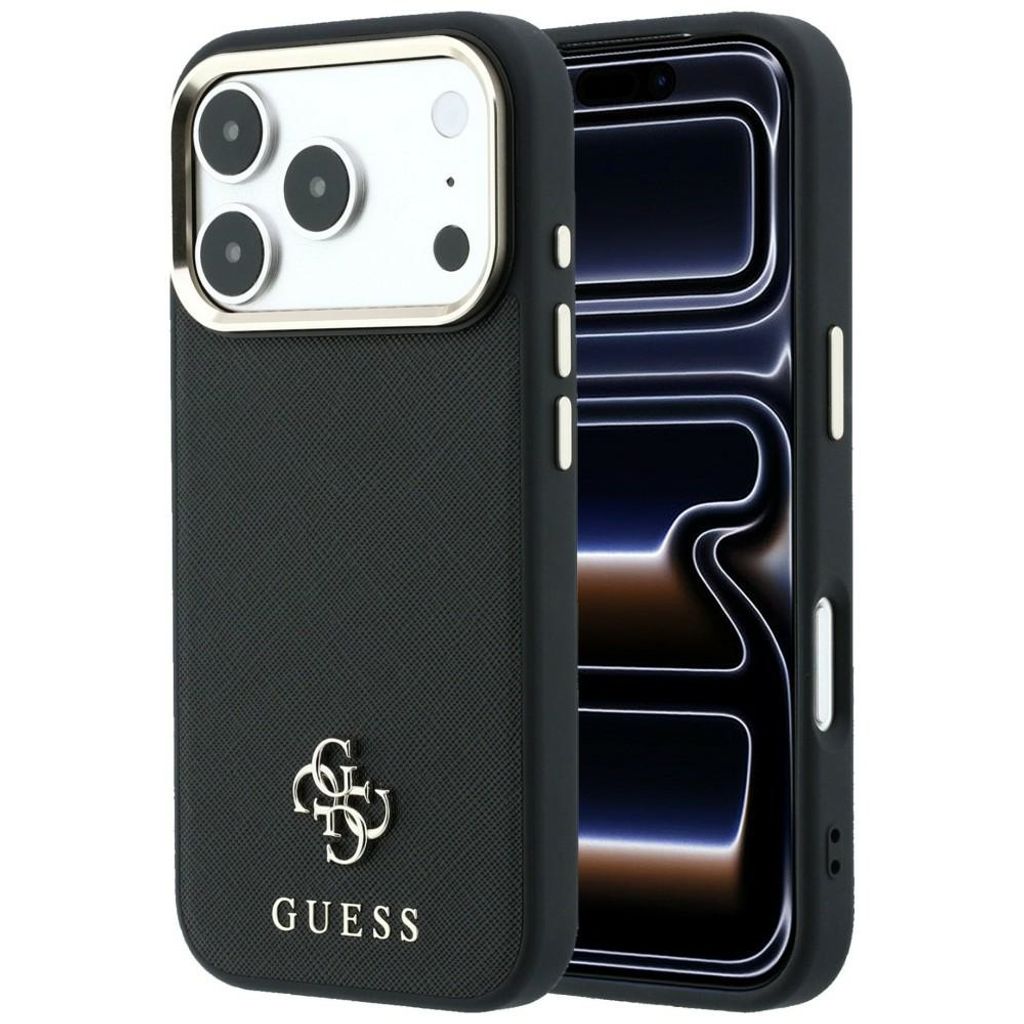 Guess Saffiano Small 4G Logo MagSafe -kuori  iPhone 17 Pro Max/18 Pro Max:lle - Musta