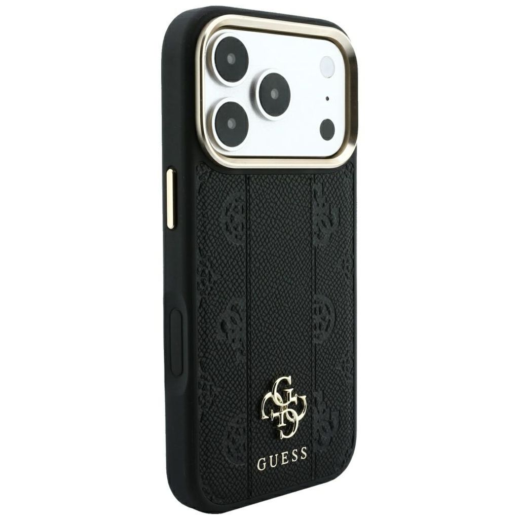 Guess Stripe Peony 4G Logo MagSafe -kuori iPhone 17 Pro Max/18 Pro Max:lle - Musta