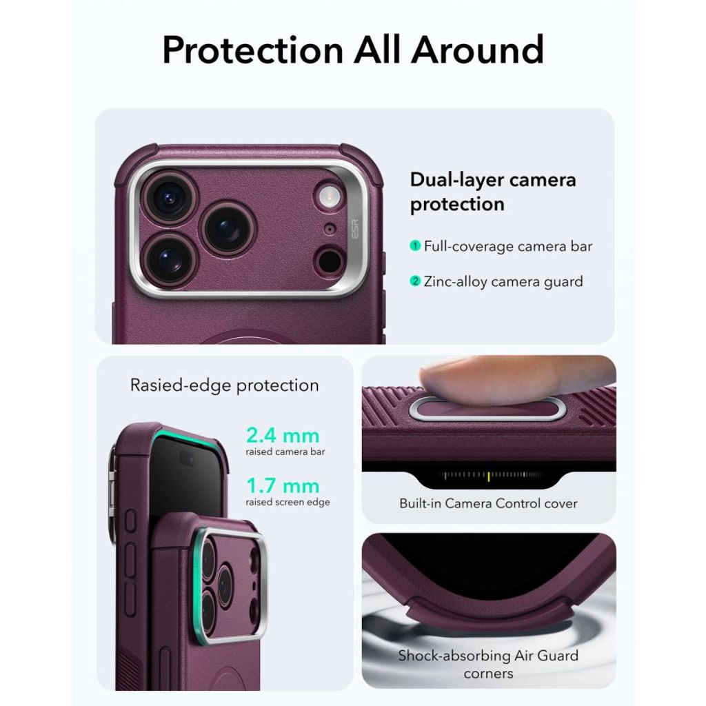 ESR Cyber Tough Kickstand MagSafe -kuori till iPhone 18 Pro/17 Pro - Burgundi