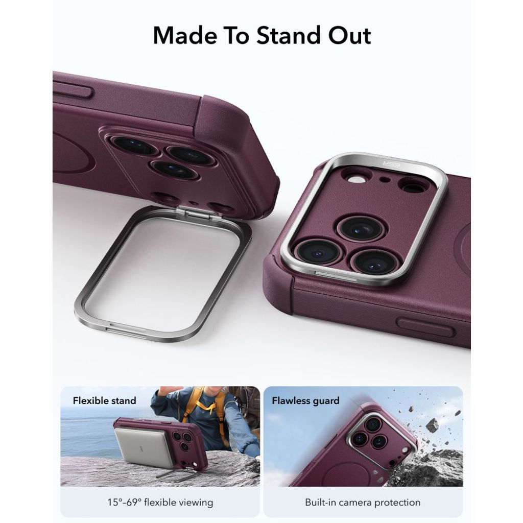 ESR Cyber Tough Kickstand MagSafe -kuori till iPhone 18 Pro/17 Pro - Burgundi