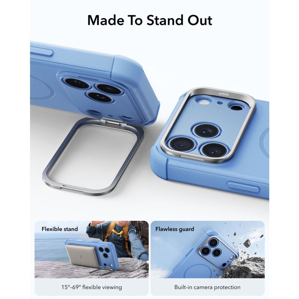 ESR Cyber Tough Kickstand MagSafe -kuori till iPhone 18 Pro Max/17 Pro Max - Vaaleansininen