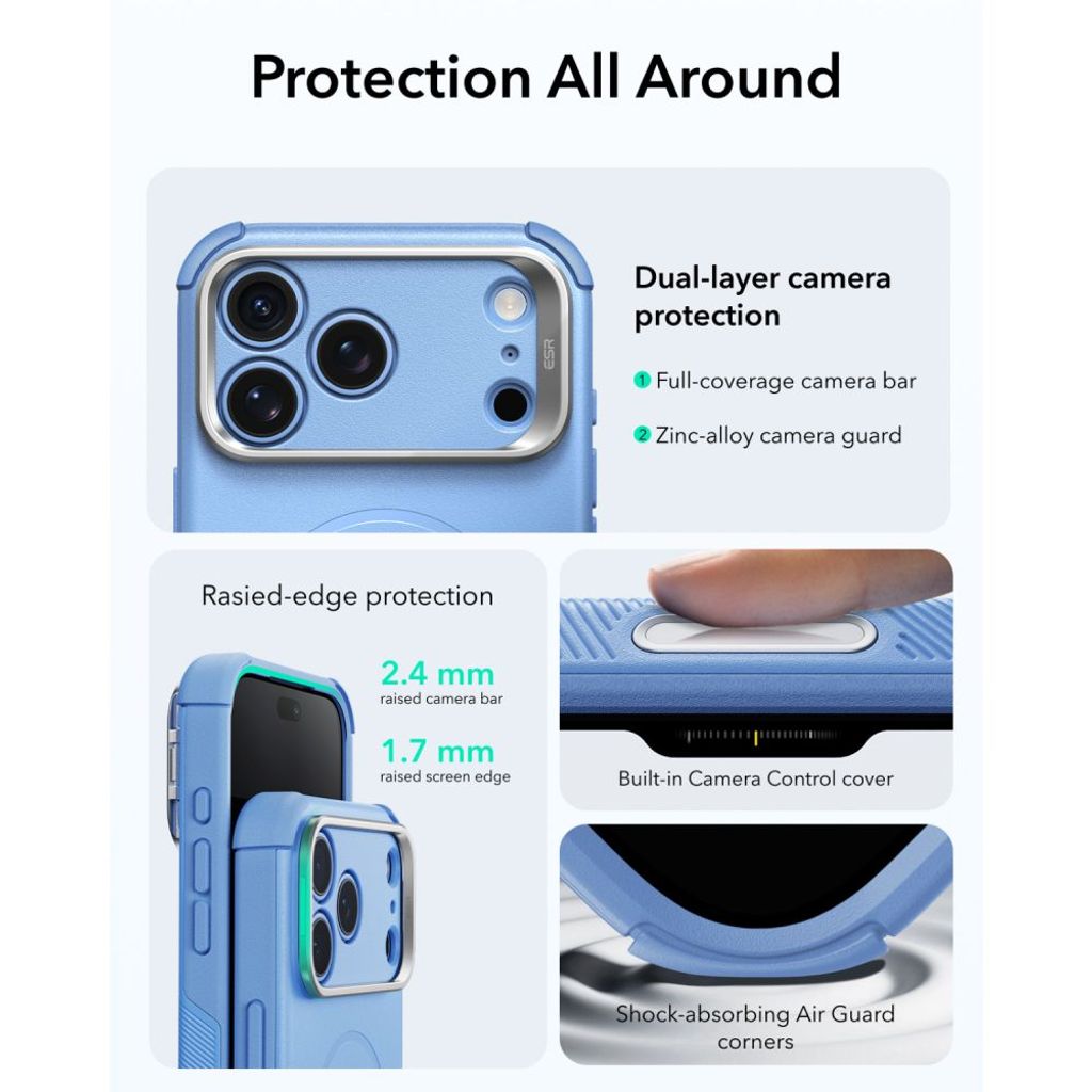 ESR Cyber Tough Kickstand MagSafe -kuori till iPhone 18 Pro Max/17 Pro Max - Vaaleansininen