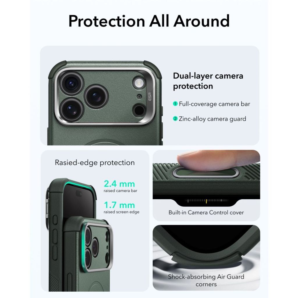 ESR Cyber Tough Kickstand MagSafe -kuori till iPhone 18 Pro Max/17 Pro Max - Vihreä