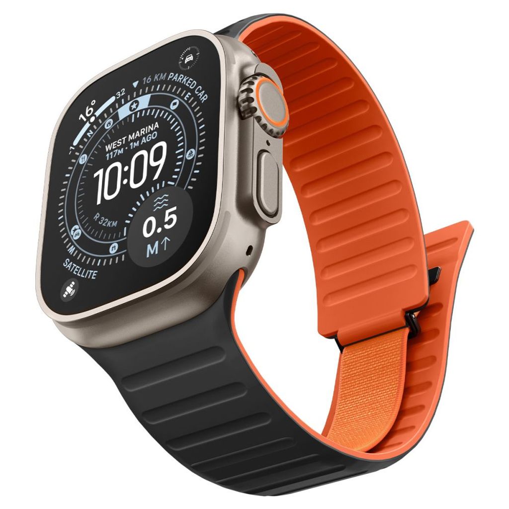 Spigen Athlex Air M Kockarmband till Apple Watch 44/45/46/49mm - Svart/Orange