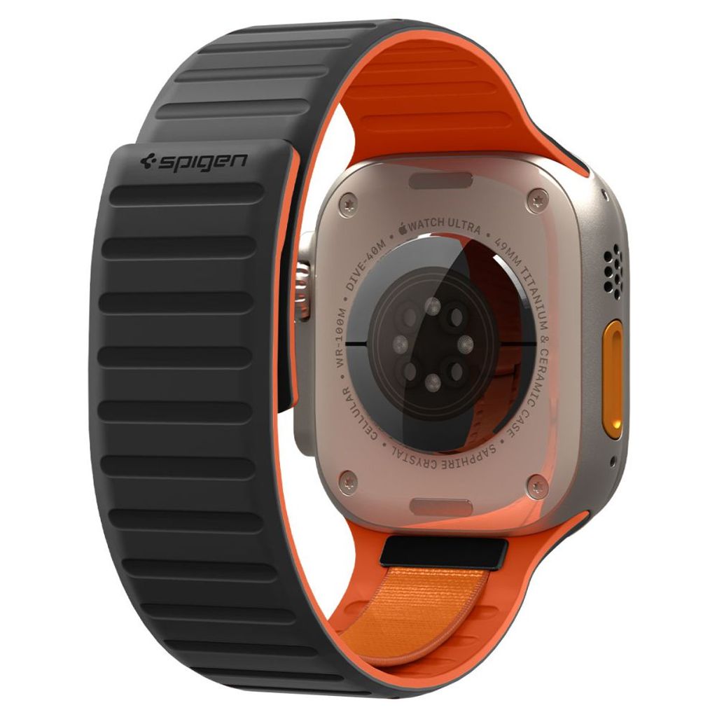 Spigen Athlex Air M Kockarmband till Apple Watch 44/45/46/49mm - Svart/Orange
