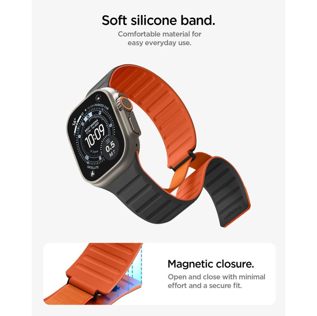 Spigen Athlex Air M Kockarmband till Apple Watch 44/45/46/49mm - Svart/Orange