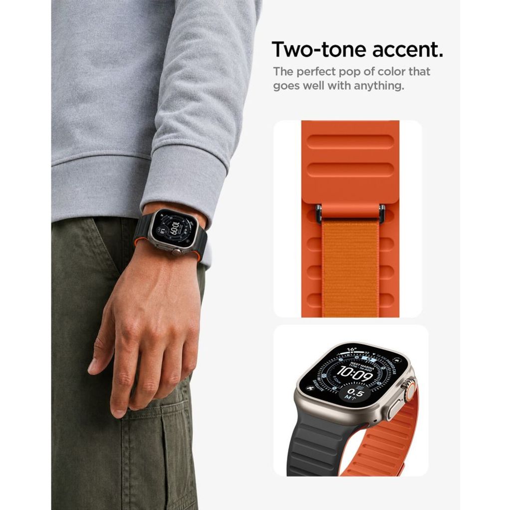 Spigen Athlex Air M Kockarmband till Apple Watch 44/45/46/49mm - Svart/Orange