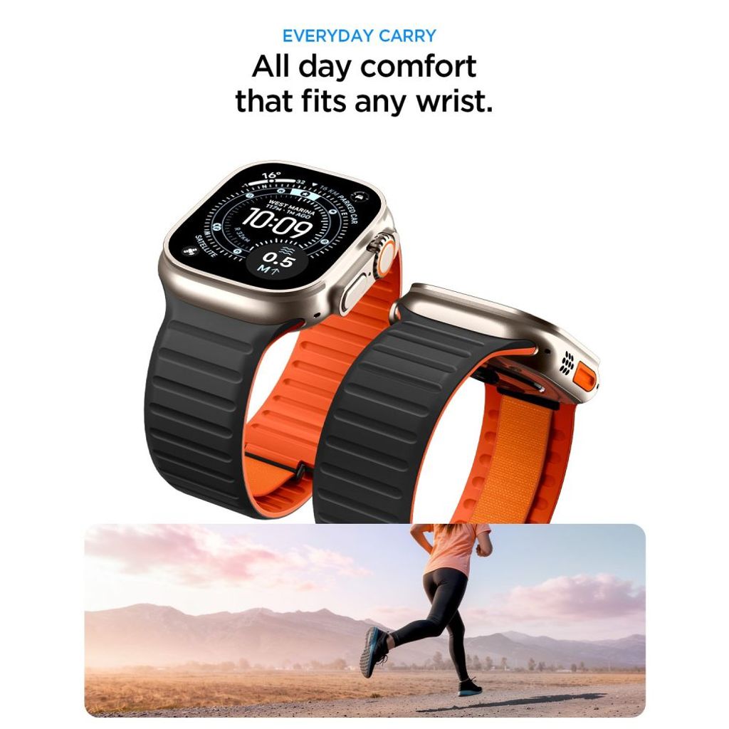 Spigen Athlex Air M Kockarmband till Apple Watch 44/45/46/49mm - Svart/Orange