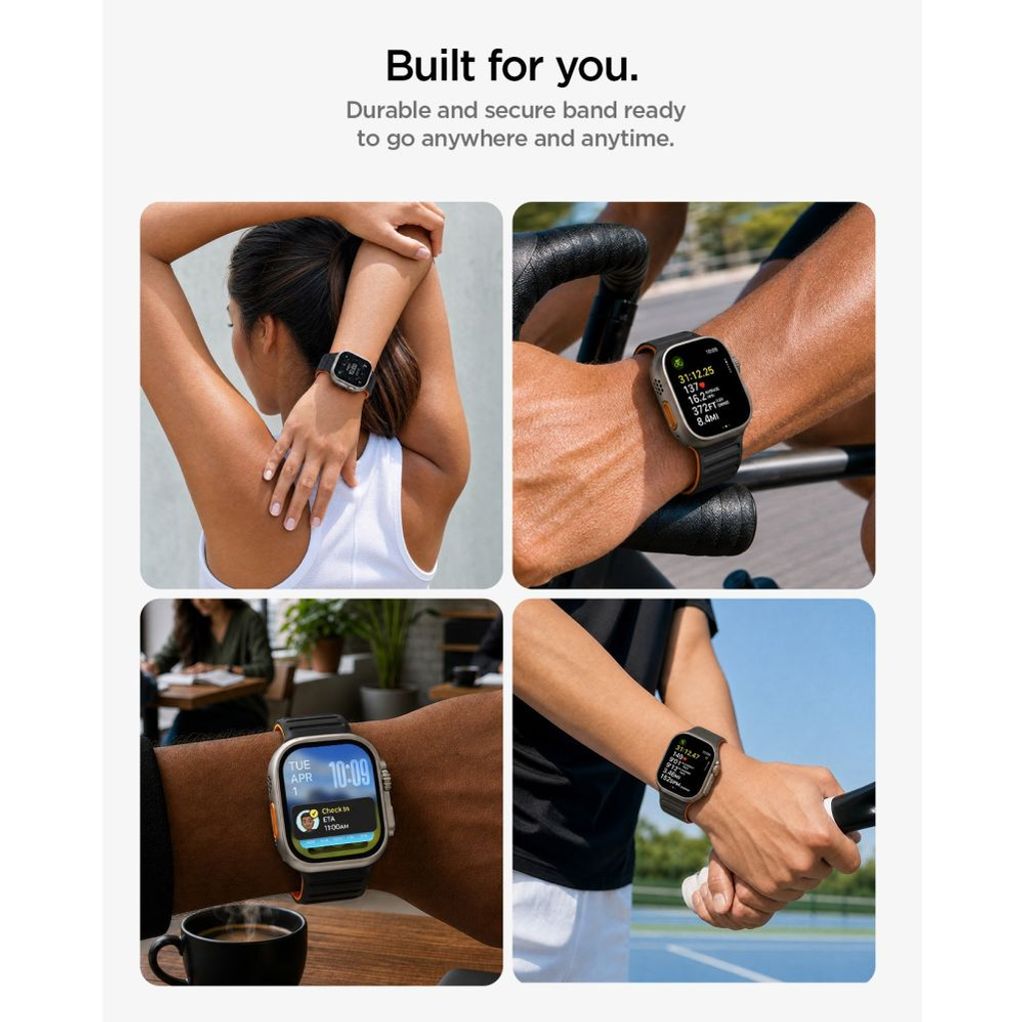 Spigen Athlex Air M Kockarmband till Apple Watch 44/45/46/49mm - Svart/Orange