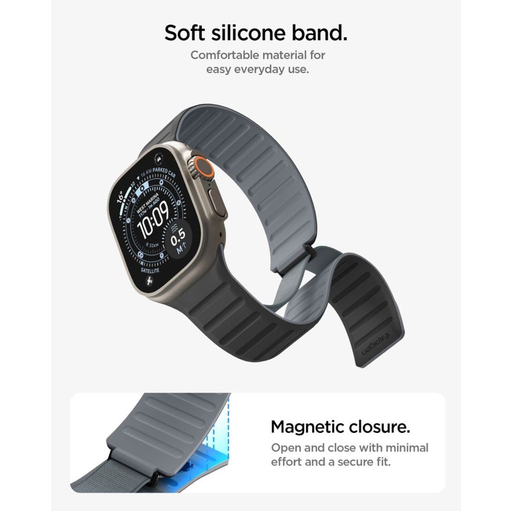 Spigen Athlex Air M Kellonranneke Apple Watch 44/45/46/49mm - Musta/Harmaa