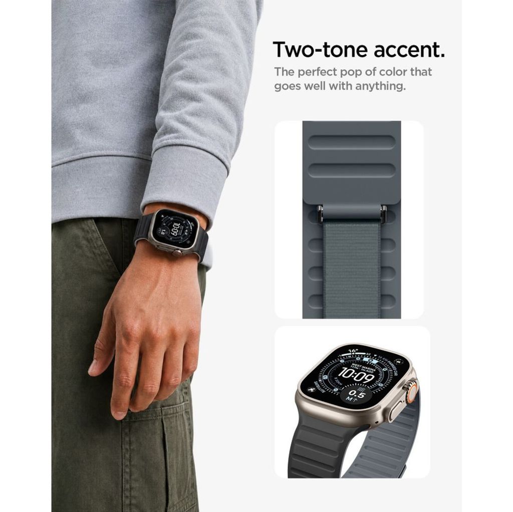 Spigen Athlex Air M Kellonranneke Apple Watch 44/45/46/49mm - Musta/Harmaa
