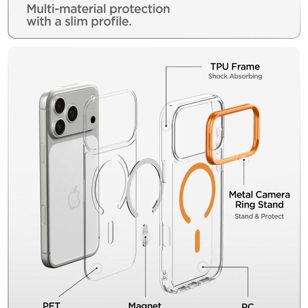 Spigen Ultra Hybrid Optik S MagSafe -kuori till iPhone 18 Pro/17 Pro - Oranssi