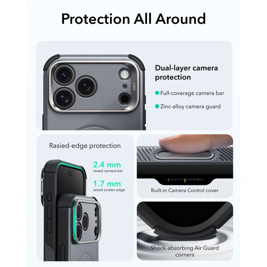 ESR Cyber Tough Kickstand MagSafe -kuori till iPhone 18 Pro Max/17 Pro Max - Harmaa
