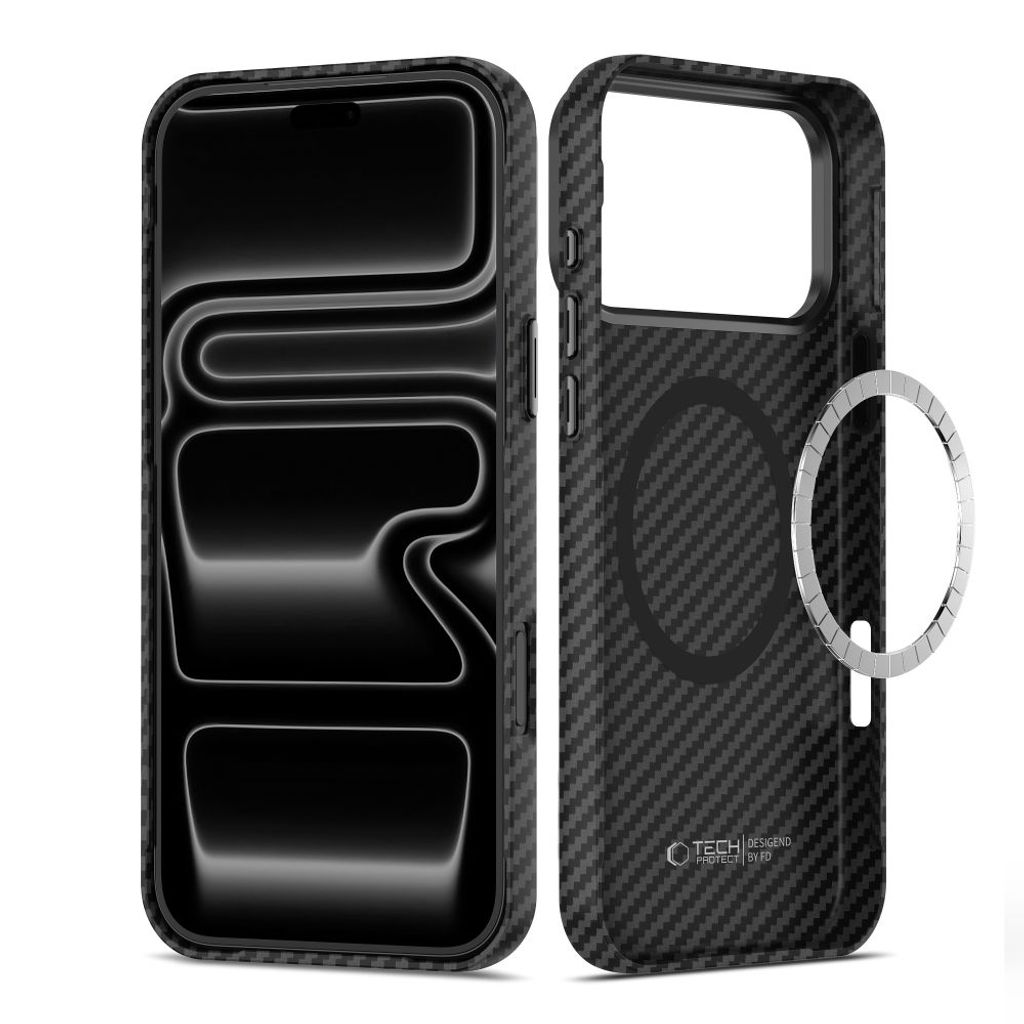 Tech-Protect Ion Carbon MagSafe -kuori till iPhone 18 Pro/17 Pro - Musta