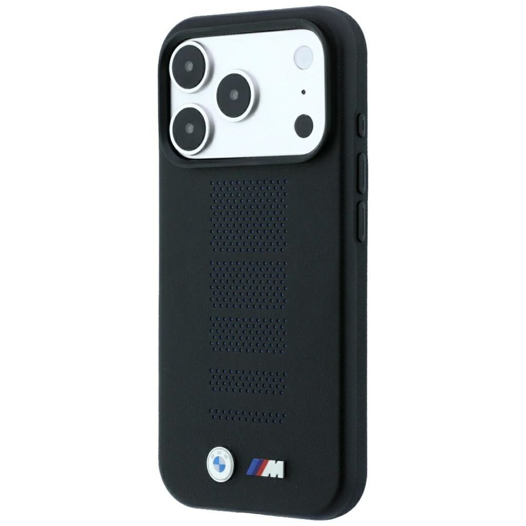 BMW M Blue Perfo Metal Logo MagSafe -kuori till iPhone 18 Pro/17 Pro - Musta