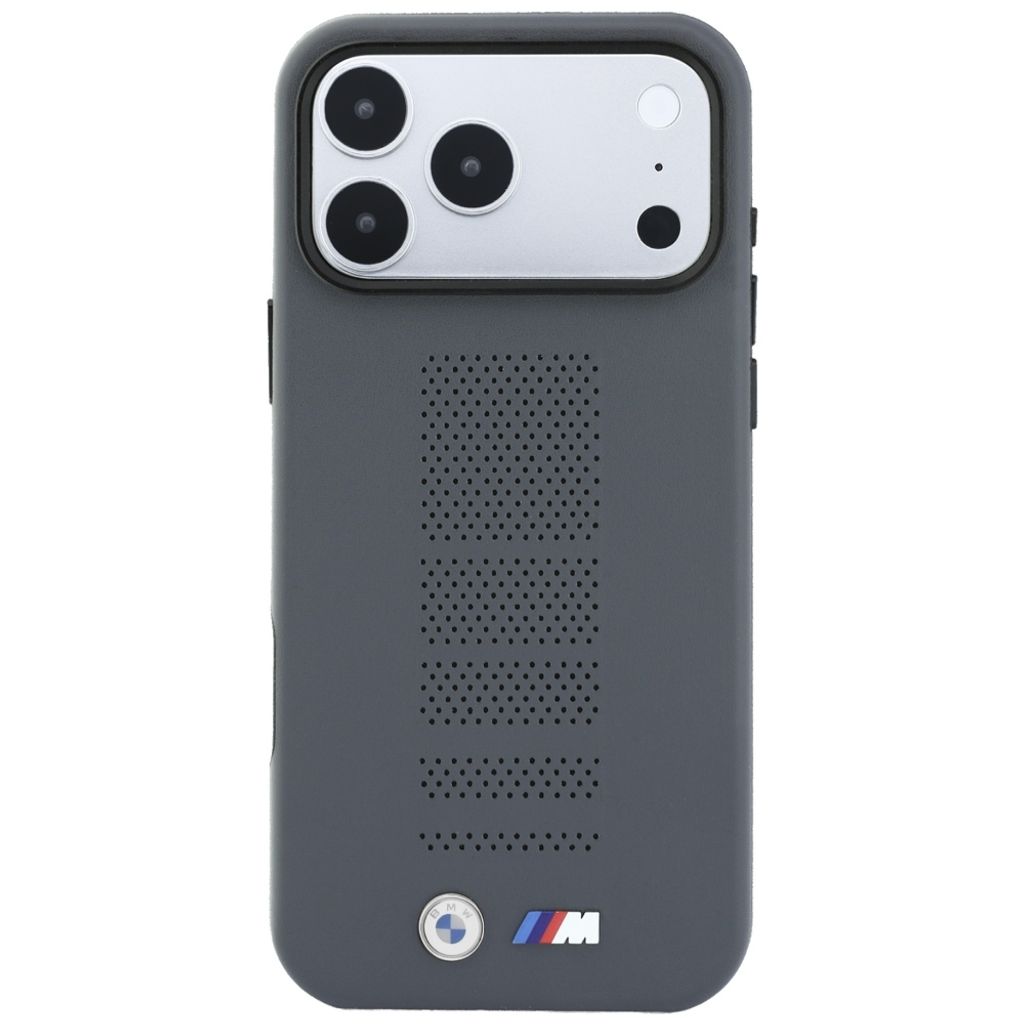 BMW M Blue Perfo Metal Logo MagSafe -kuori till iPhone 18 Pro/17 Pro - Harmaa