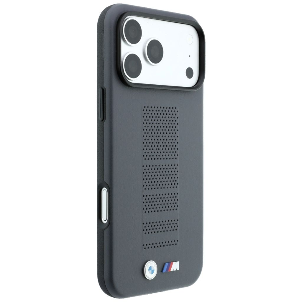 BMW M Blue Perfo Metal Logo MagSafe -kuori till iPhone 18 Pro/17 Pro - Harmaa