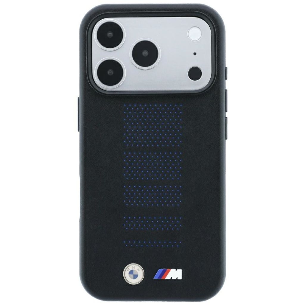 BMW M Blue Perfo Metal Logo MagSafe -kuori till iPhone 18 Pro Max/17 Pro Max - Musta