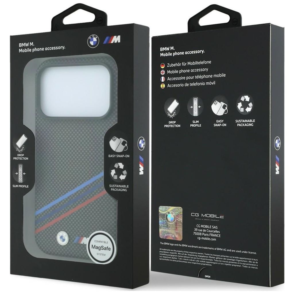 BMW M Quadrille Kevlar Tricolor Lines MagSafe -kuori till iPhone 18 Pro/17 Pro - Harmaa