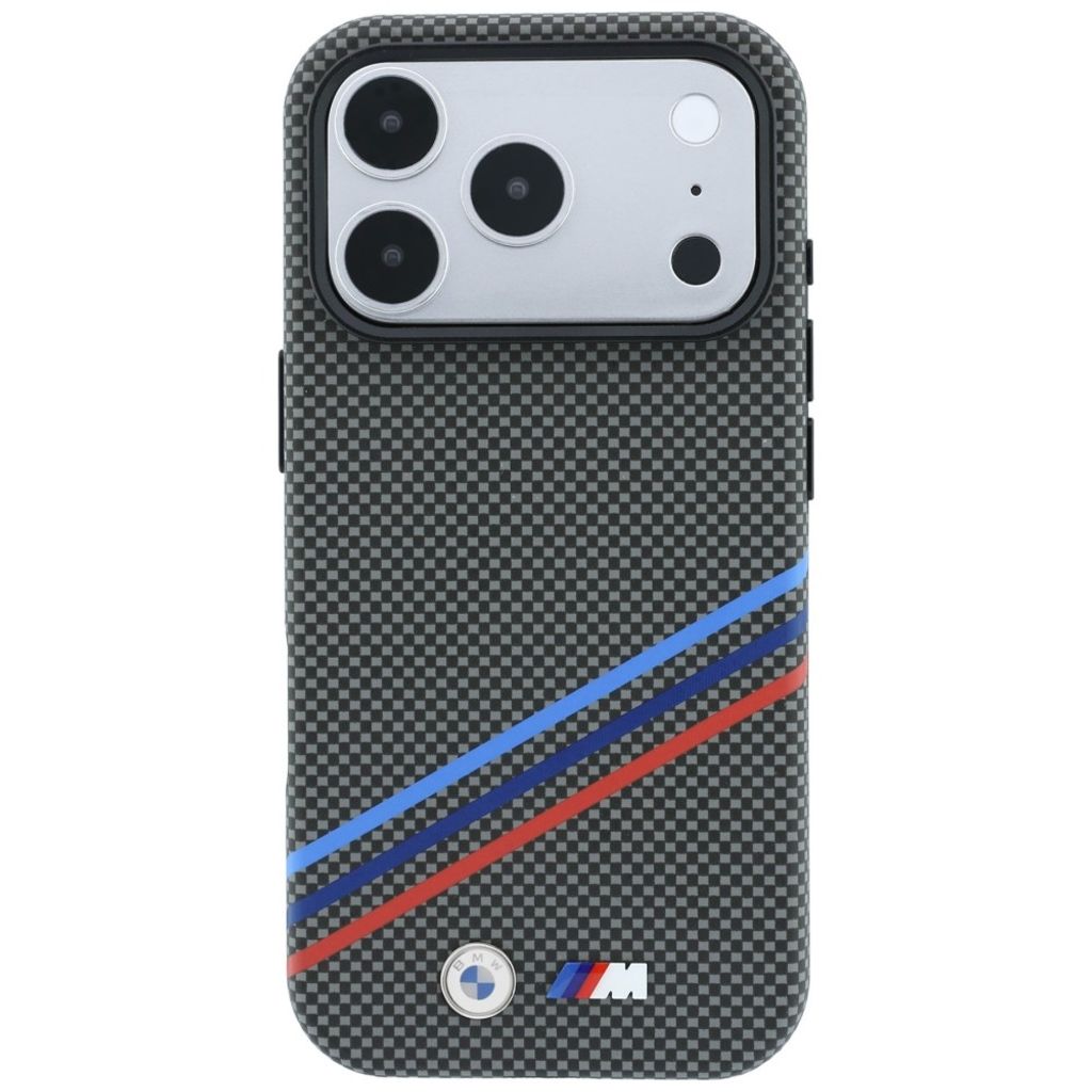 BMW M Quadrille Kevlar Tricolor Lines MagSafe -kuori till iPhone 18 Pro Max/17 Pro Max - Harmaa