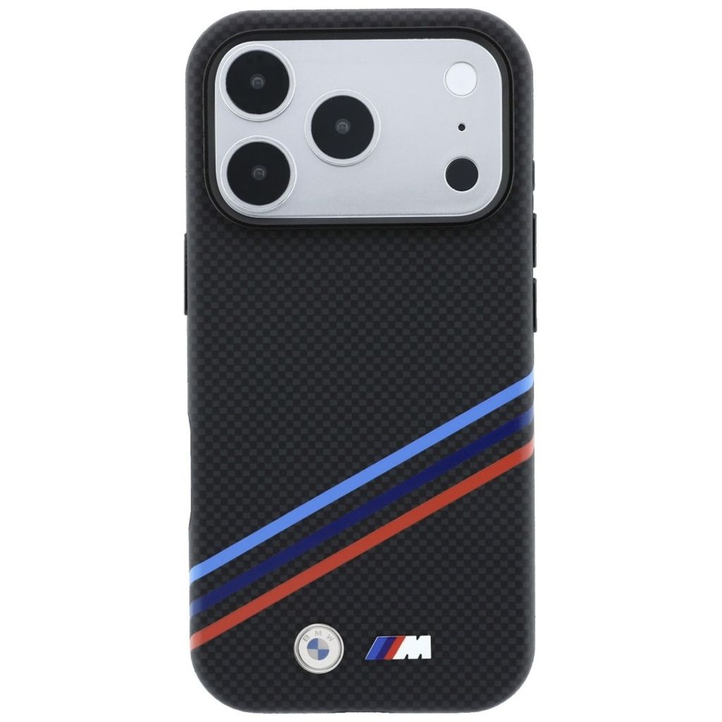 BMW M Quadrille Kevlar Tricolor Lines MagSafe -kuori till iPhone 18 Pro Max/17 Pro Max - Musta