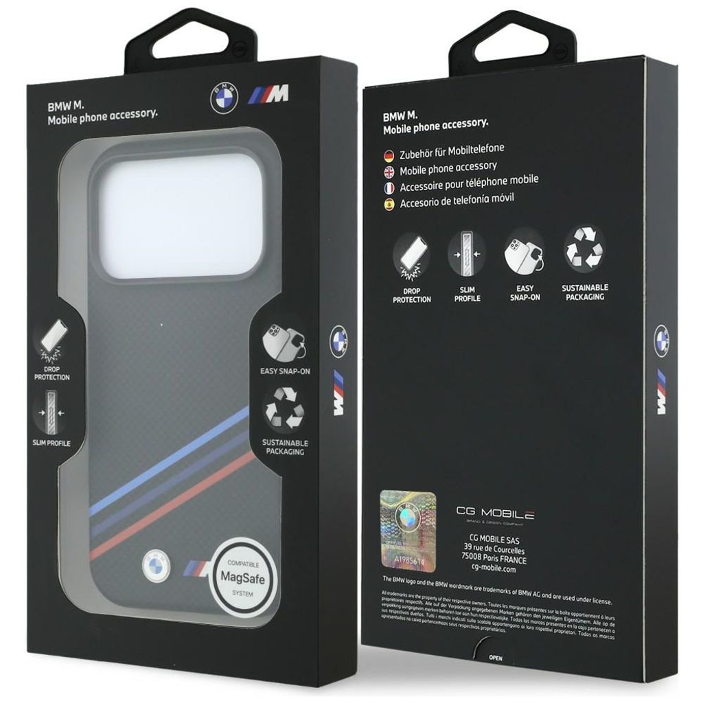BMW M Quadrille Kevlar Tricolor Lines MagSafe -kuori till iPhone 18 Pro Max/17 Pro Max - Musta