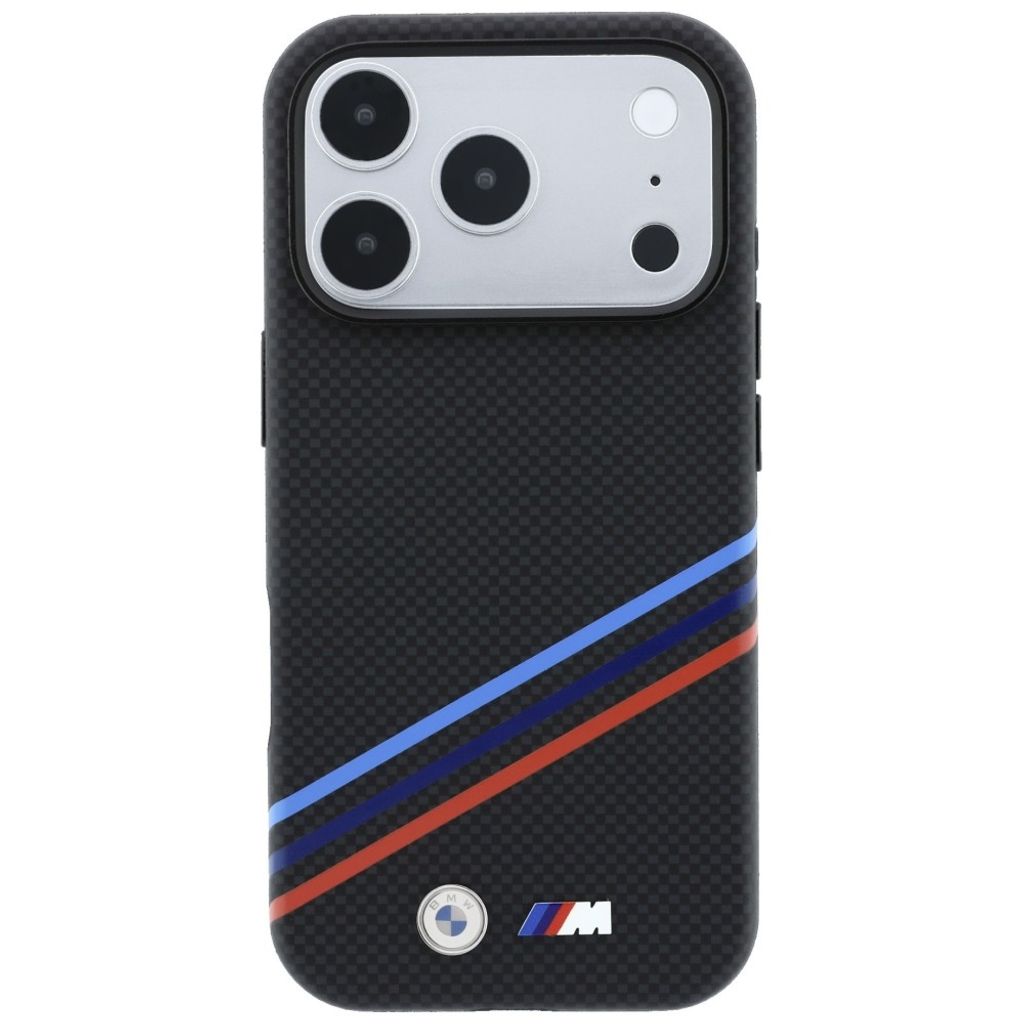 BMW M Quadrille Kevlar Tricolor Lines MagSafe -kuori till iPhone 18 Pro Max/17 Pro Max - Musta