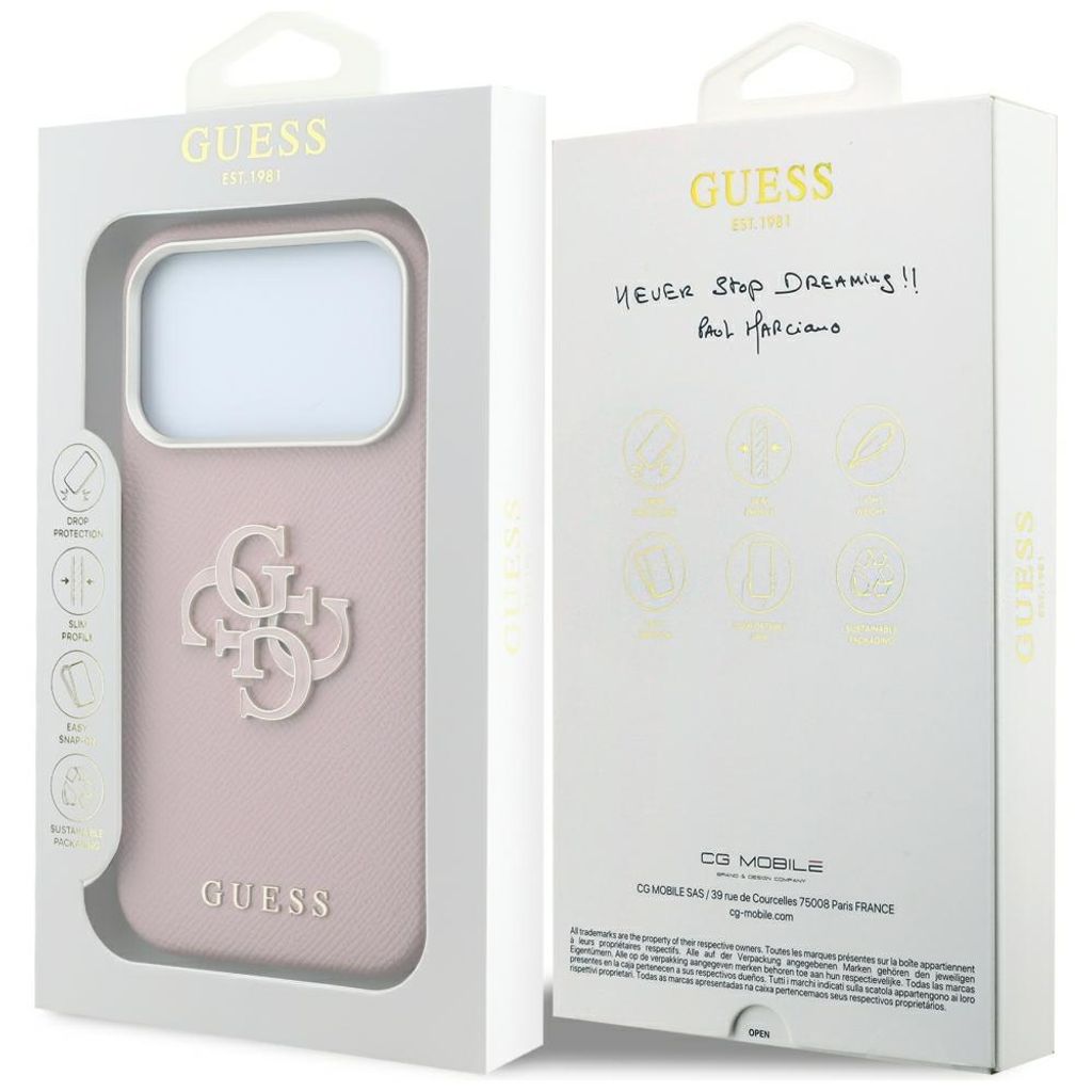 Guess Grained & Big Resin Logo -kuori till iPhone 18 Pro/17 Pro - Vaaleanpunainen
