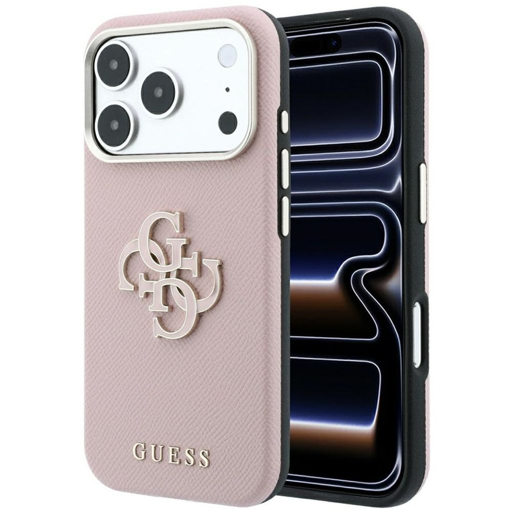 Guess Grained & Big Resin Logo -kuori till iPhone 18 Pro/17 Pro - Vaaleanpunainen
