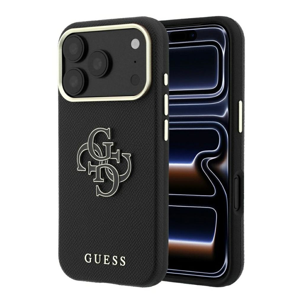 Guess Grained & Big Resin Logo -kuori till iPhone 18 Pro Max/17 Pro Max - Musta