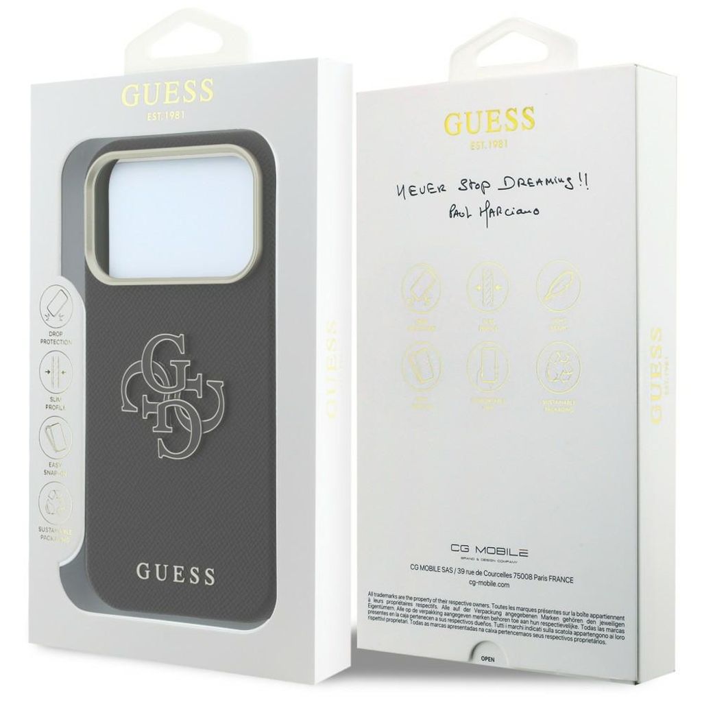 Guess Grained & Big Resin Logo -kuori till iPhone 18 Pro Max/17 Pro Max - Musta