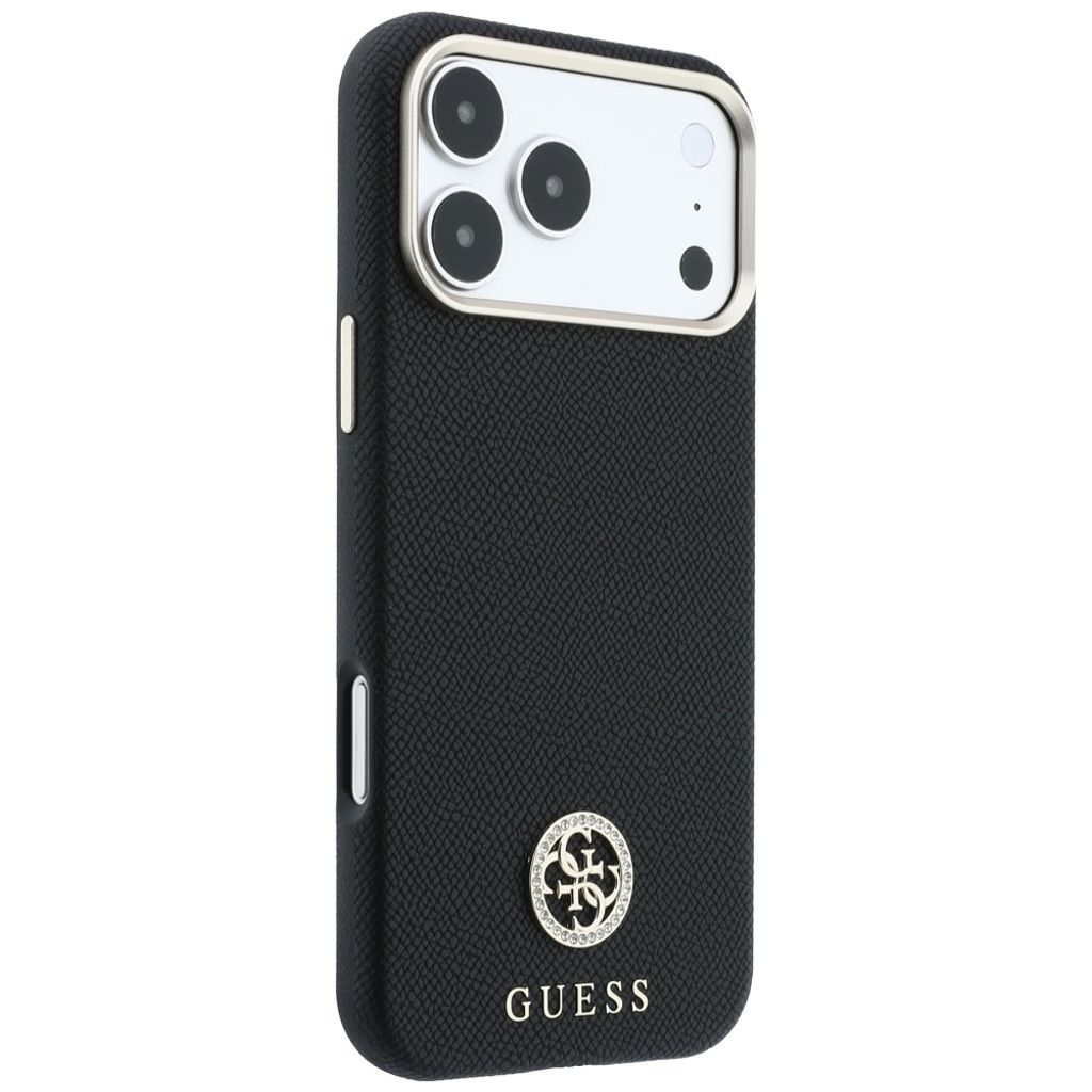Guess Grained Round Strass Logo MagSafe -kuori till iPhone 18 Pro Max/17 Pro Max - Musta