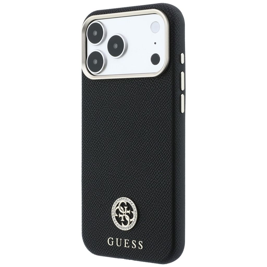 Guess Grained Round Strass Logo MagSafe -kuori till iPhone 18 Pro Max/17 Pro Max - Musta