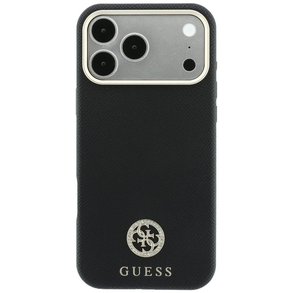 Guess Grained Round Strass Logo MagSafe -kuori till iPhone 18 Pro Max/17 Pro Max - Musta