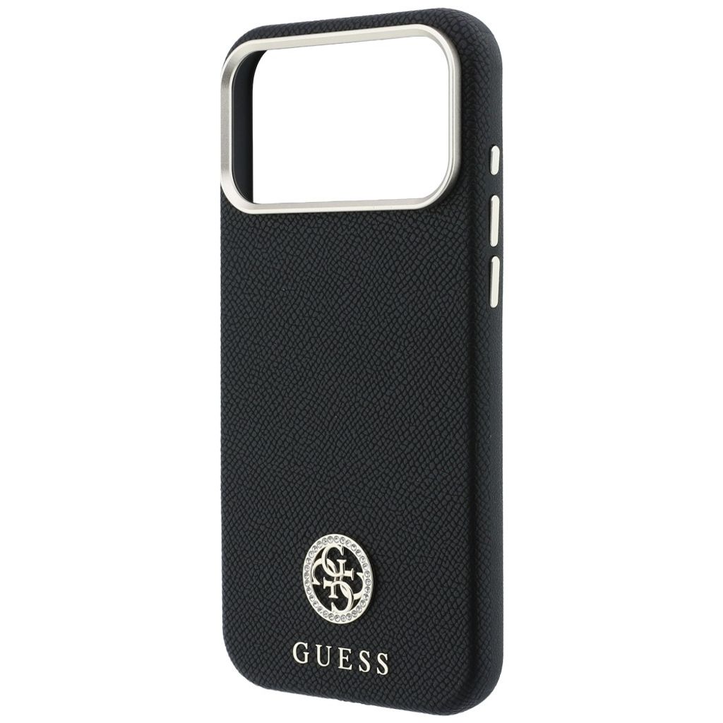 Guess Grained Round Strass Logo MagSafe -kuori till iPhone 18 Pro Max/17 Pro Max - Musta