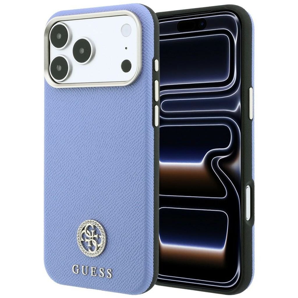 Guess Grained Round Strass Logo MagSafe -kuori till iPhone 18 Pro Max/17 Pro Max - Sininen