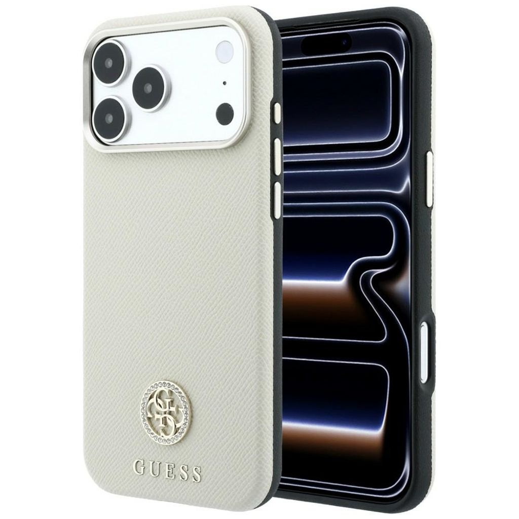 Guess Grained Round Strass Logo MagSafe -kuori till iPhone 18 Pro/17 Pro - Beige