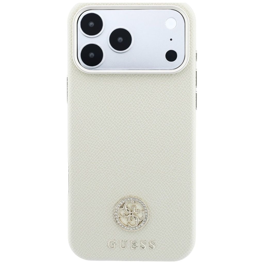 Guess Grained Round Strass Logo MagSafe -kuori till iPhone 18 Pro Max/17 Pro Max - Beige