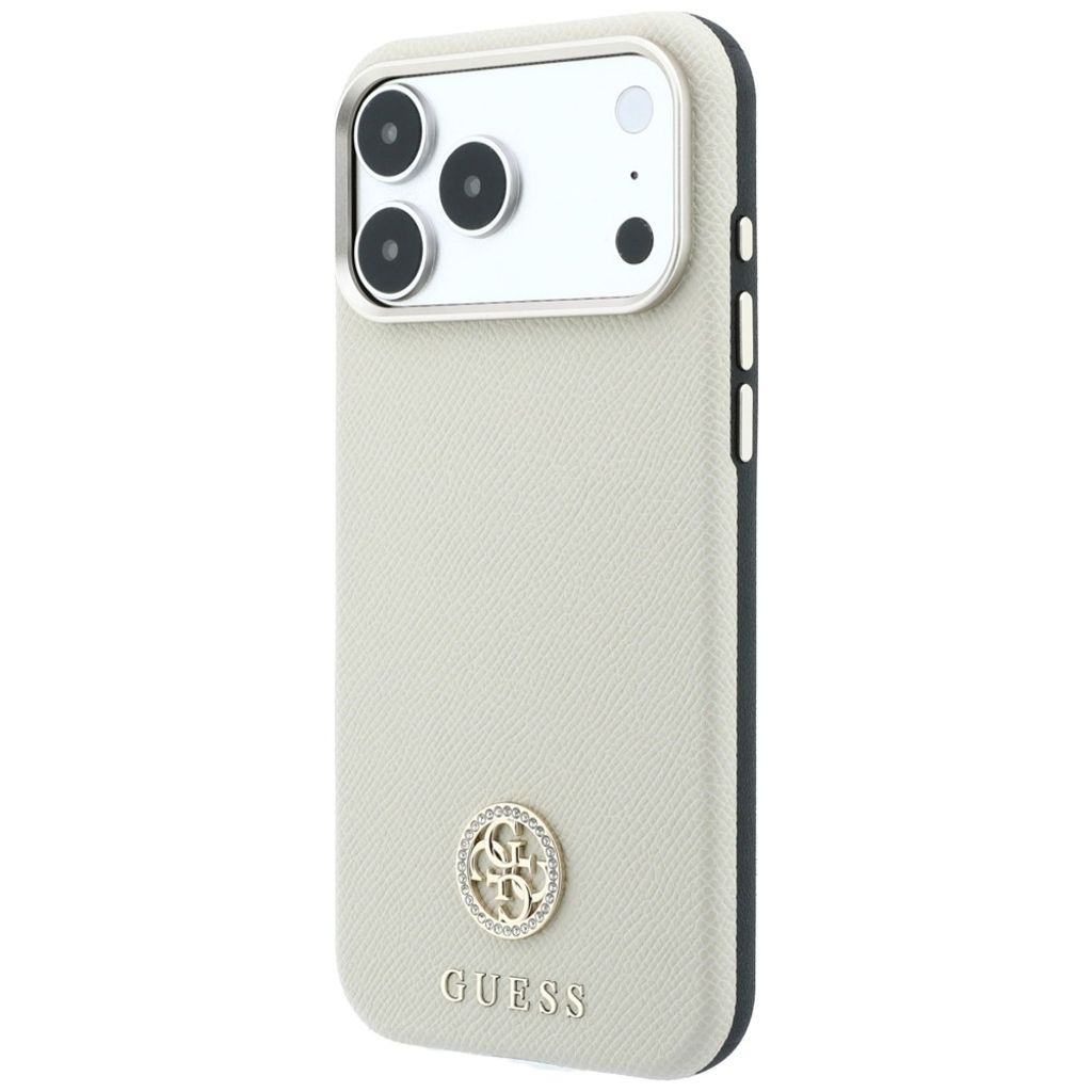 Guess Grained Round Strass Logo MagSafe -kuori till iPhone 18 Pro Max/17 Pro Max - Beige