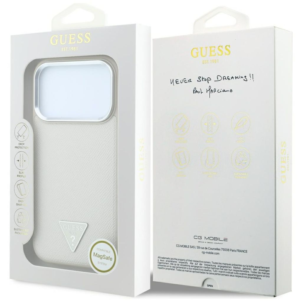 Guess Grained Triangle Logo MagSafe -kuori till iPhone 18 Pro/17 Pro - Beige