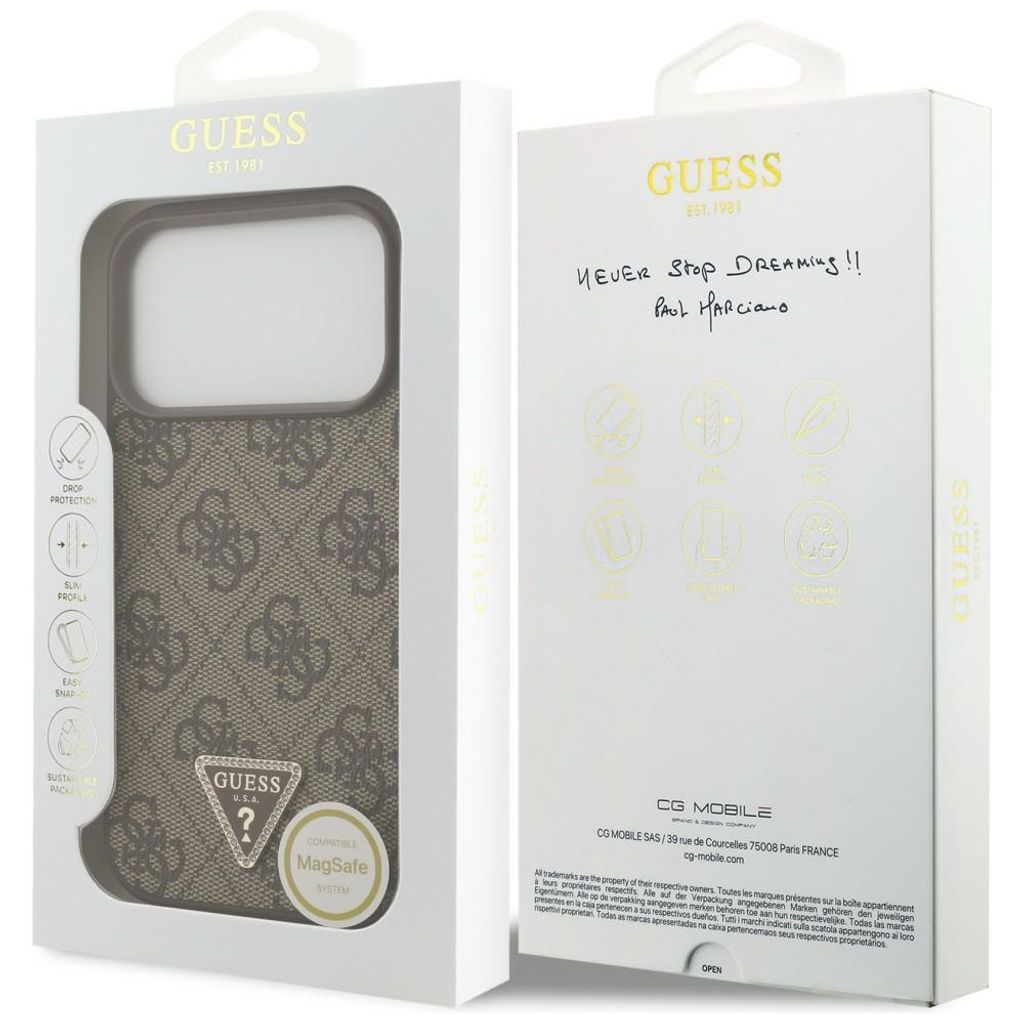 Guess 4G Triangle Strass MagSafe -kuori till iPhone 18 Pro/17 Pro - Ruskea