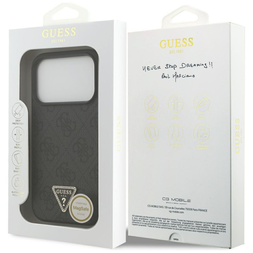 Guess 4G Triangle Strass MagSafe -kuori till iPhone 18 Pro/17 Pro - Musta
