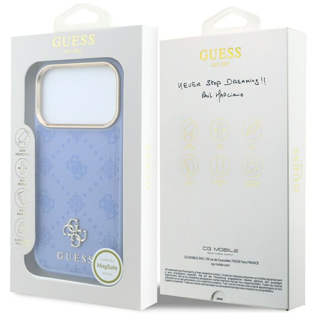 Guess Peony 4G Small Logo MagSafe -kuori till iPhone 18 Pro Max/17 Pro Max - Vaaleansininen
