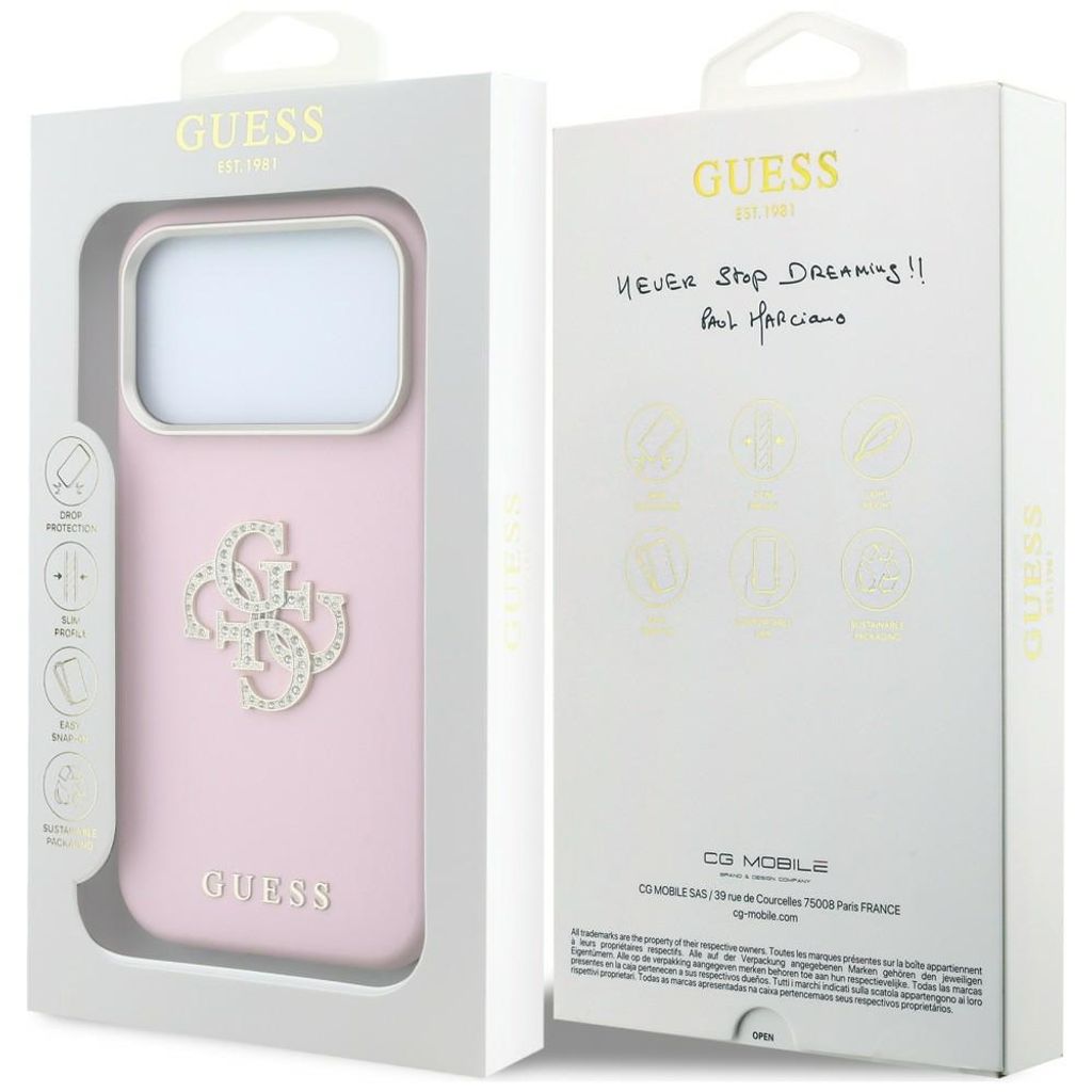 Guess Smooth & Big Strass Logo -kuori till iPhone 18 Pro/17 Pro - Vaaleanpunainen